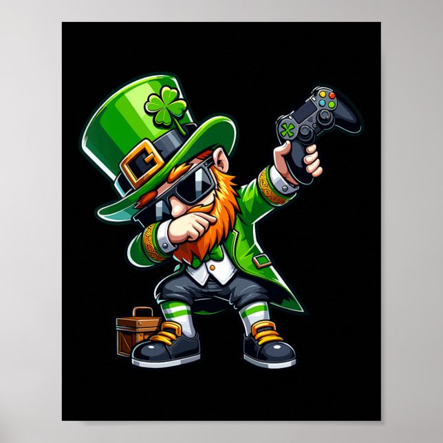 Poster Dabbing Gamer Leprechaun Dab Dance Pattys Rua Pa (Frente)