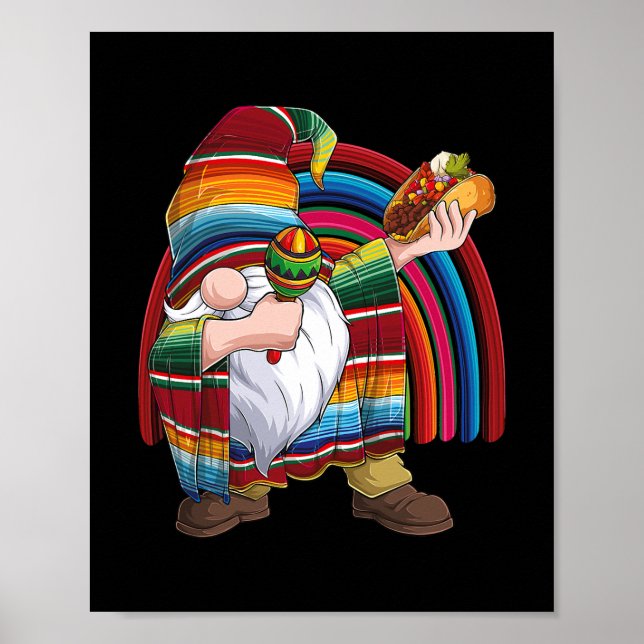 Poster Dabbing Gnome Cinco De Mayo Fiesta Rainbow Taco (Frente)