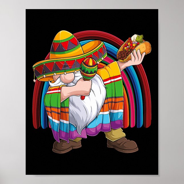 Poster Dabbing Gnome Cinco De Mayo Fiesta Taco Sombrero (Frente)
