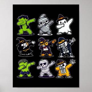 Poster Dabbing Halloween Boys Skeleton Zombie Scary Pumpk