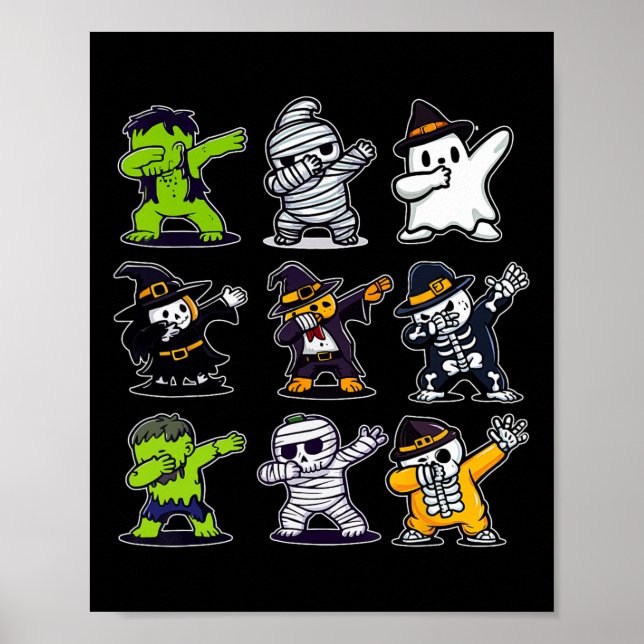 Poster Dabbing Halloween Boys Skeleton Zombie Scary Pumpk (Frente)