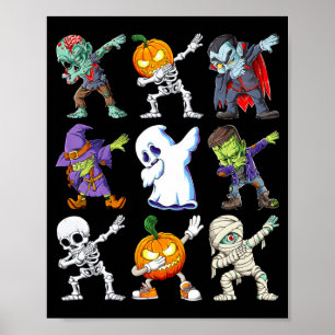 Poster Dabbing Halloween Meninos Esqueleto Zumbi Y Abóbor