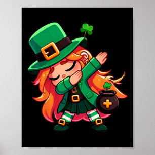 Poster Dabbing Leprechaun Girl Funny Kids Rua Patrona