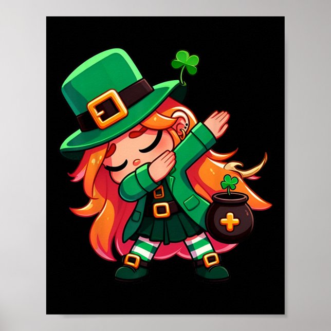 Poster Dabbing Leprechaun Girl Funny Kids Rua Patrona (Frente)