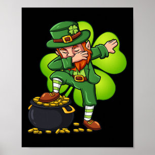 Poster Dabbing Leprechaun with Clover Dia de São Patrício