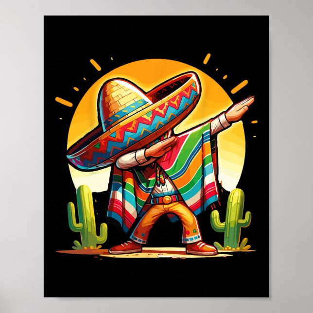 Poster Dabbing mexicano Poncho Sombrero Dab Cinco De (Frente)