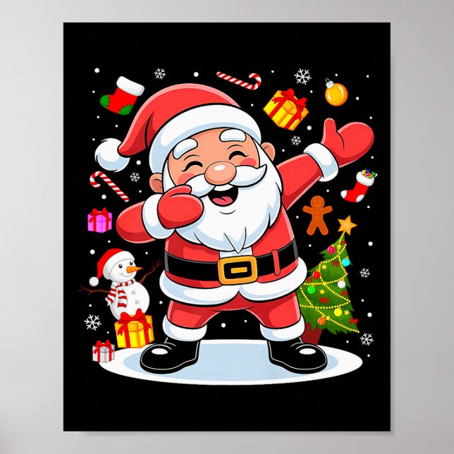 Poster Dabbing Santa Claus Christmas Tree Lights Boys Kid (Frente)