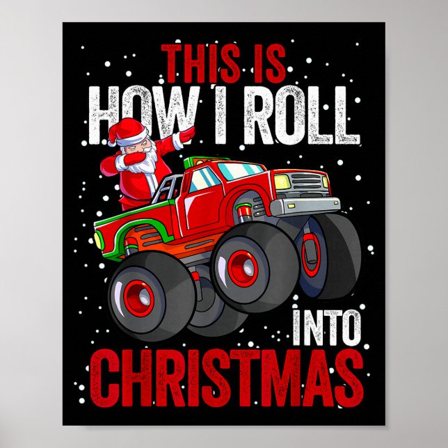 Poster Dabbing Santa Claus Monster Truck Boys Christmas X (Frente)