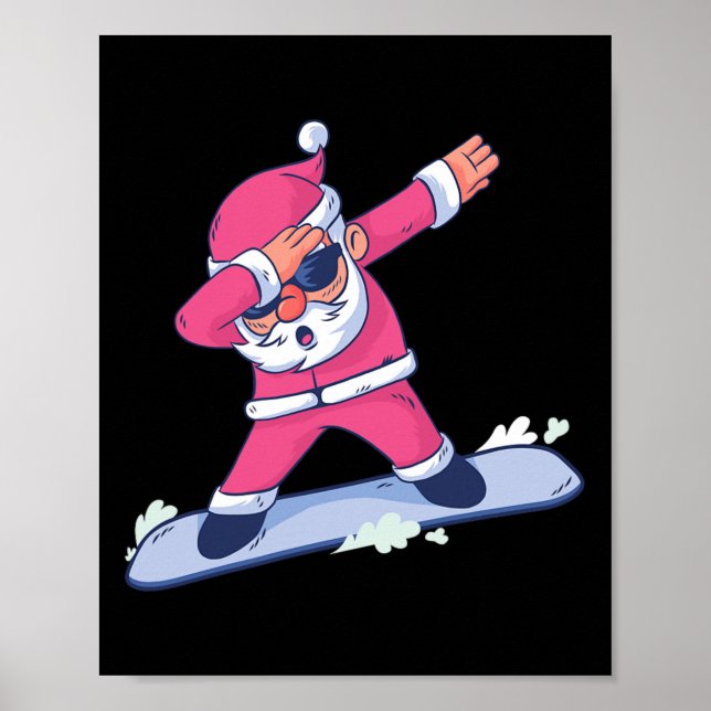 Poster Dabbing Santa Claus Snowboard Gift Para Meninos (Frente)