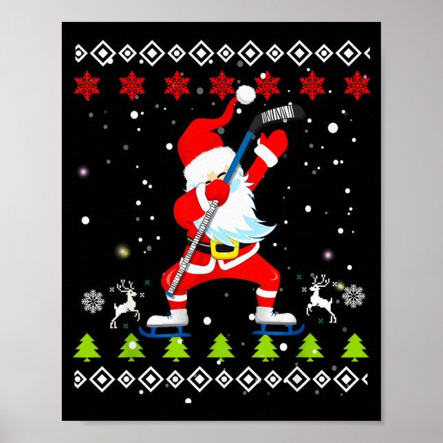 Poster Dabbing Santa Hockey Ugly Christmas Sweater Xmas  (Frente)