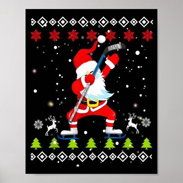 Poster Dabbing Santa Hockey Ugly Christmas Sweater Xmas  (Frente)