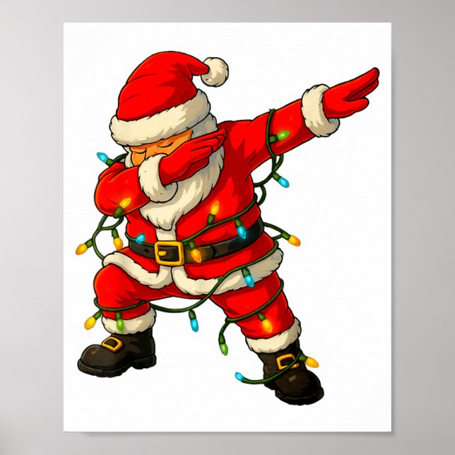 Poster Dabbing Santa Shirt Xmas Lights Girls Boys Kids Ch (Frente)