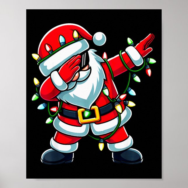 Poster Dabbing Santa Xmas Lights Funny Christmas Men Wome (Frente)