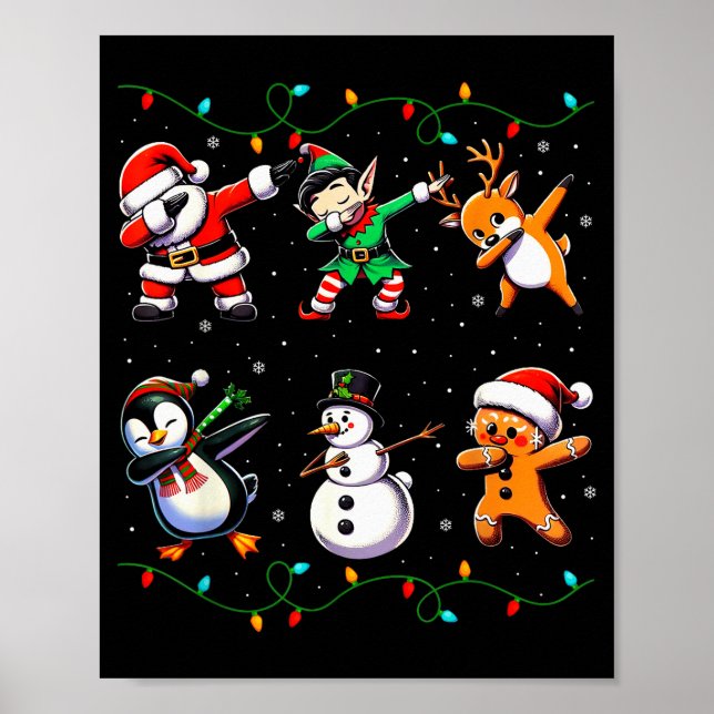 Poster Dabbing Santa Xmas Lights Kids Girls Boys Christma (Frente)