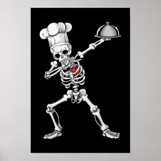 Poster Dabbing Skeleton Chef Alunch Lady Halloween