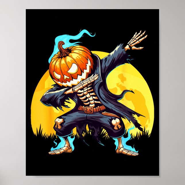 Poster Dabbing Skeleton Headless Pumpkin Dab Dance Boys H (Frente)