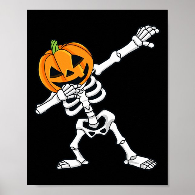 Poster Dabbing Skeleton Pumpkin Cabeça Diversão Halloween (Frente)
