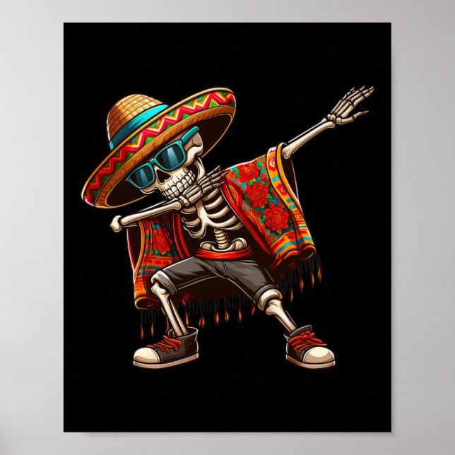 Poster Dabbing Skeleton Sombrero Poncho Cinco De Mayo Mex (Frente)