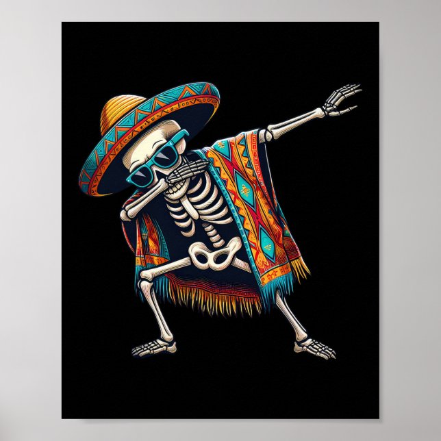 Poster Dabbing Skeleton Sombrero Poncho Cinco De Mayo Mex (Frente)