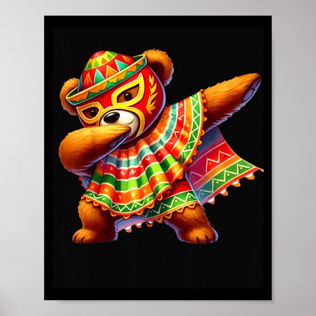 Poster Dabbing Teddy Bear Lucha Libre Cinco De Mayo Mexic (Frente)