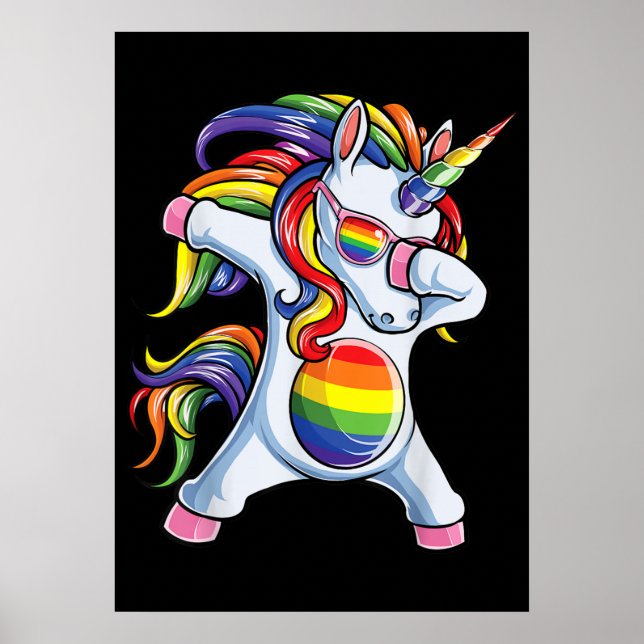 Poster Dabbing Unicorn Orgulho gay LGBT Rainbow (Frente)