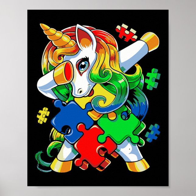 Poster Dabbing Unicorn Quebra-cabeça Piece Autism Awarnes (Frente)