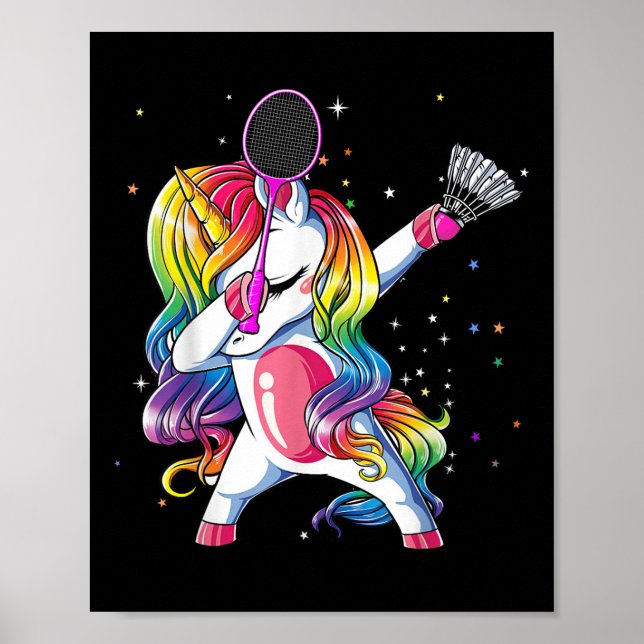 Poster Dabbing Unicorn tocando Badminton Player Lover Mat (Frente)