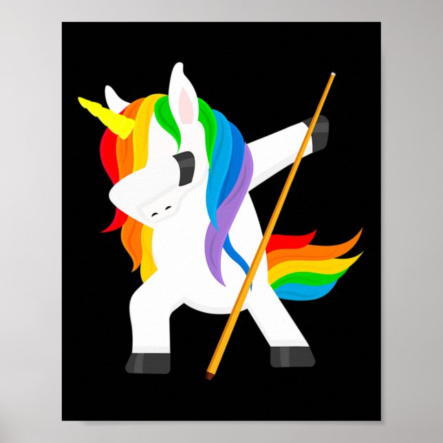 Poster Dabbing Unicorn tocando Billiard Dab Dance Engraça (Frente)