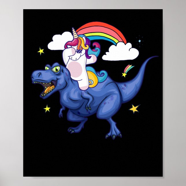 Poster Dabbing Unicorn Tyrannosaurus Rex Dinosaur Rainbow (Frente)