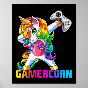 Poster Dabbing Unicorn Video Game Controller Gamer Girl