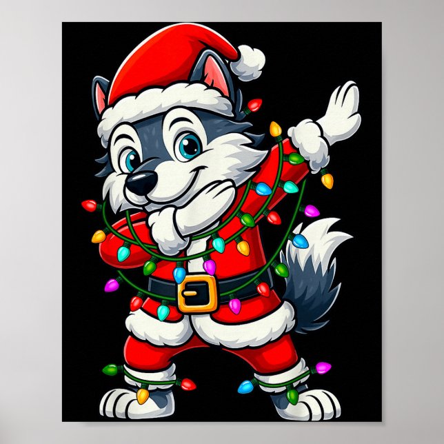 Poster Dabbing Wolf Lights Santa Xmas Girls Boys Kids Chr (Frente)