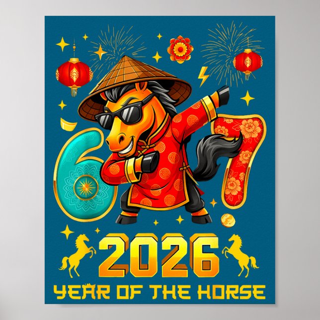 Poster Dabbing Zodiac Horse Lunar New Year Chinese New Ye (Frente)