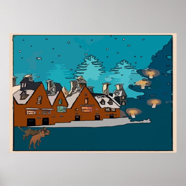 Pôster Dachshances na vila de inverno, (Frente)