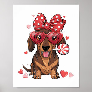 Poster Dachshund Adorável de Óculos em Forma de Coração e