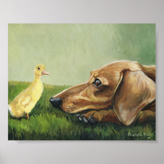 Pôster "Dachshund and Ducking" Canvas de Arte Canina