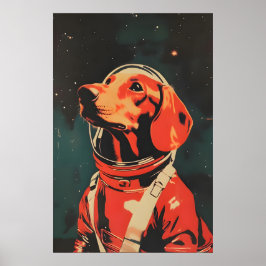 Poster Dachshund Astronaut Poster, Dachshund Retro Print