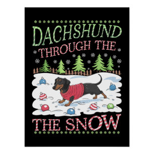 Pôster Dachshund Através da Neve