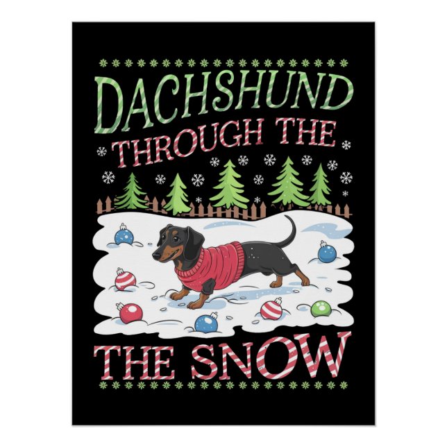 Pôster Dachshund Através da Neve (Frente)