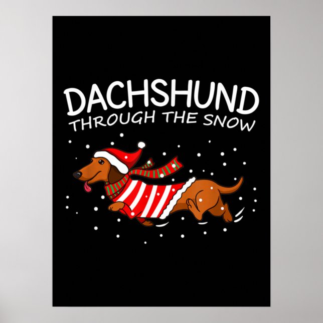 Poster Dachshund Através Do Natal Engraçado Da Neve (Frente)
