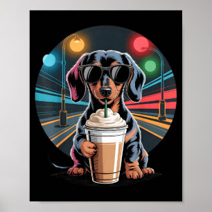 Poster Dachshund bebendo café gelado animal cachorro meme