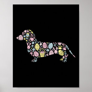Poster Dachshund Bunny Páscoa Páscoa de Ovos Dia das Mulh