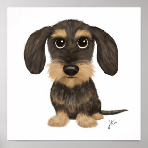 Poster Dachshund  Cão de Cartoon Bonito Teckel