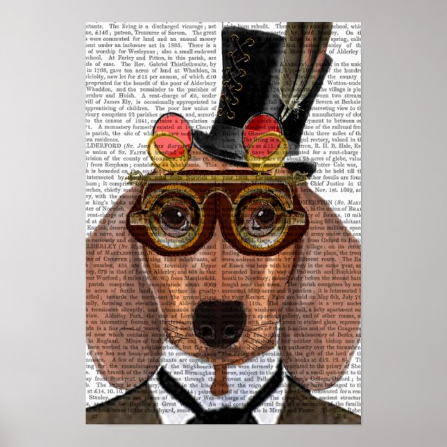 Poster Dachshund com Chapéu e Óculos Superiores (Frente)