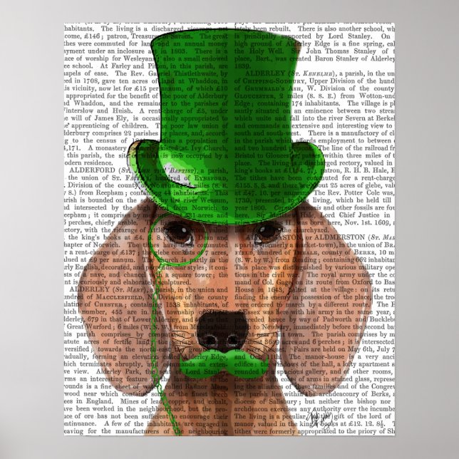 Poster Dachshund com chapéu verde e bigode (Frente)