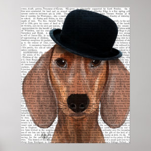 Poster Dachshund com Steampunk Bowler Hat