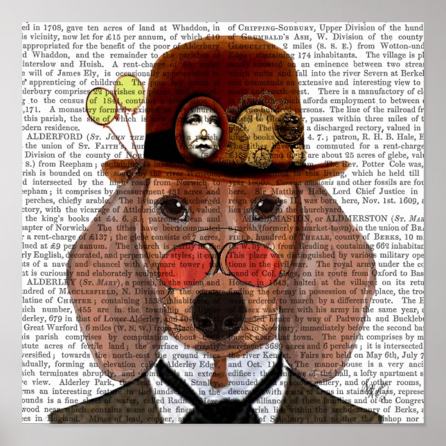 Poster Dachshund com Steampunk Bowler Hat (Frente)