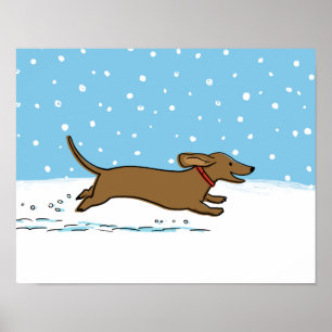 Poster Dachshund da neve - cão feliz do Wiener do invern