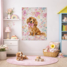 Dachshund de Cabelo Longo Aquarela Pastel Floral
