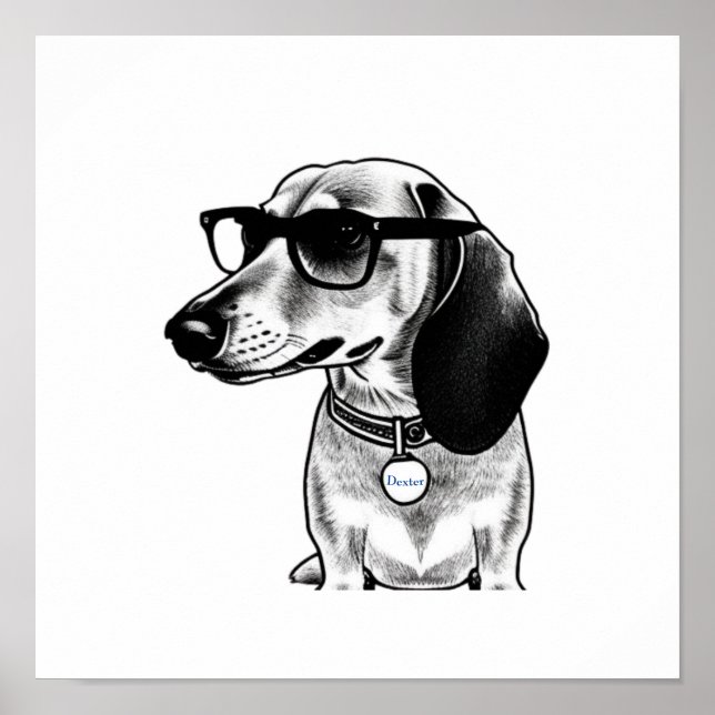 Poster Dachshund de Cuta de Etiqueta Personalizável com G (Frente)