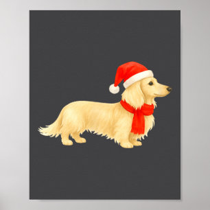 Poster Dachshund de Natal de Cabelo Comprido Creme Com Ch